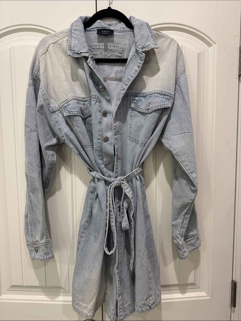 VICI Light Wash Denim Romper with A line shorts. New no tags